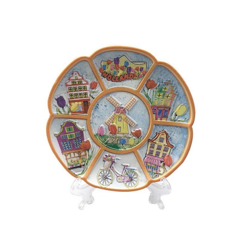 Wholesale Polyresin Dishes 3D Sculpture and Painting Model Souvenir Scenery Plate for Home Decoration Painted Craft Technique