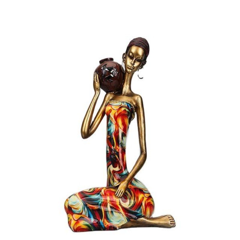 Custom Polyresin Sexy Africa Girl Resin Sculpture Lady Statue Souvenir Home Decor African Woman Statue Black Lady Figurine