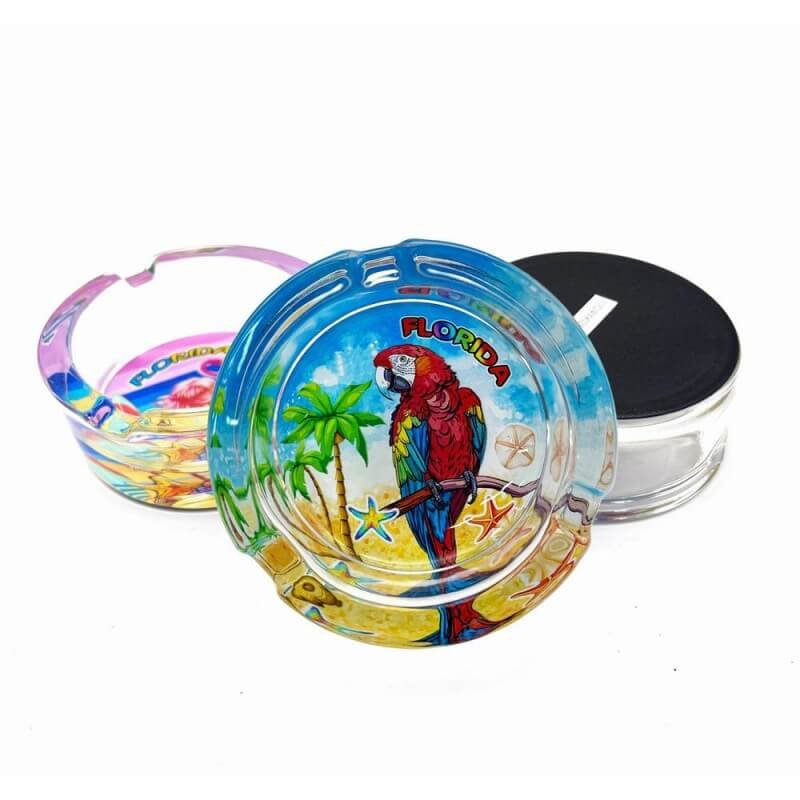 Printed Glass Ashtray Custom Fashion Ashtray 85MM Multi Pattern Round Ashtray