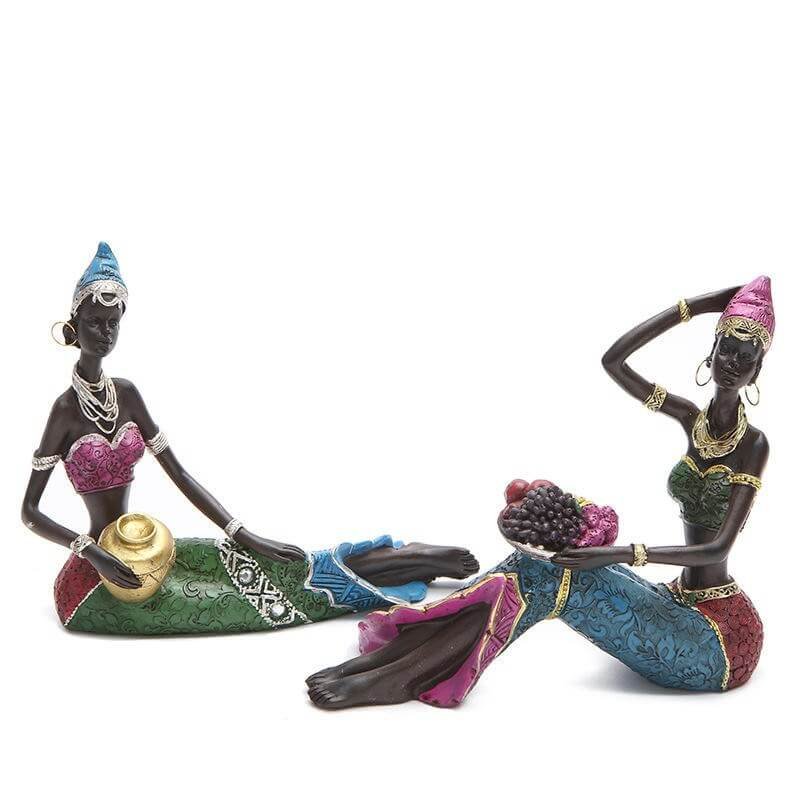 Resin African Lady Figurine Sculpture Creative Art Black Women Statues for Home Bookshelf Decor Collection