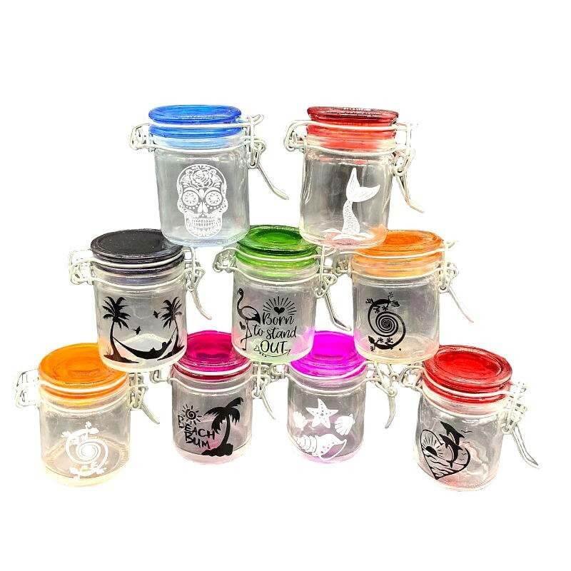 Wholesale Mini Glass Jar Shot Glass Handle With Lid Custom Decal Print Sealed Jar